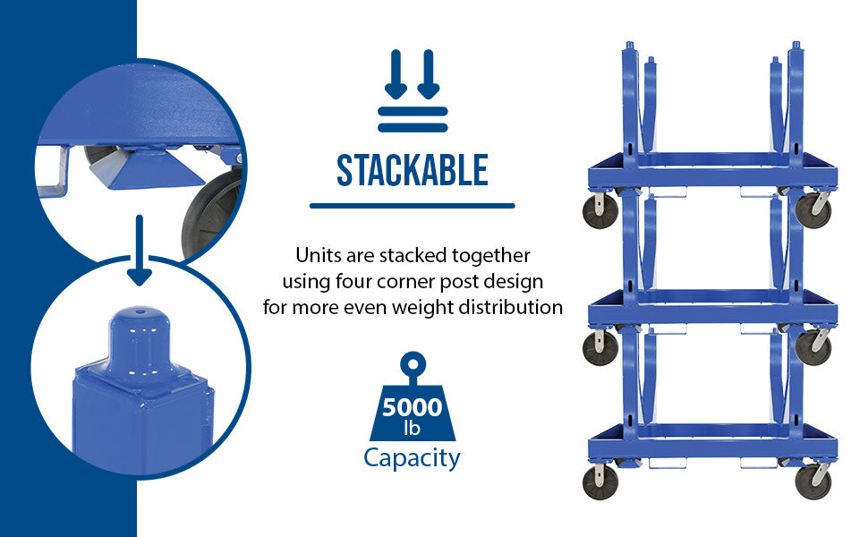 Vestil SPC-3654-VB steel heavy duty v bottom stackable material cart feature overview 1