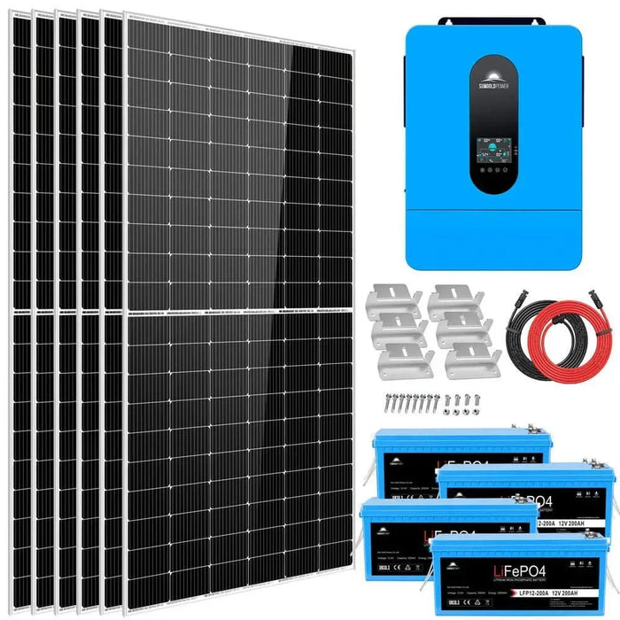 Green Vista Living Complete off Grid Solar Kit 6500W 48V 120V/240V output 10.24KWH Lithium Battery 2700 Watt Solar Panel...