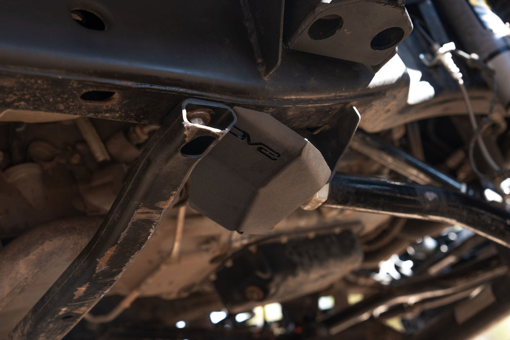 DV8 Offroad 2007-2018 Jeep Wrangler JK Front Frame Link Skid Plates – installed on vehicle, image 2 of 8