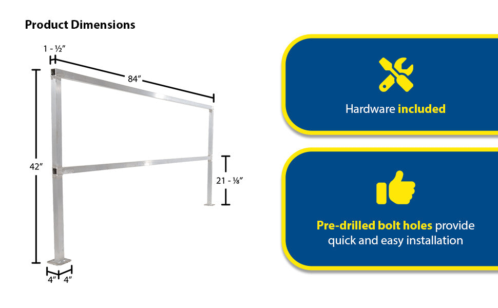 Vestil SQ-A-84 aluminum safety handrail feature overview 1