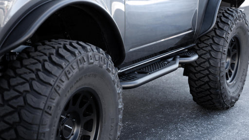 DV8 Offroad 2021-2026 Ford Bronco OE Plus 2-Door Side Steps – installed on vehicle, image 2 of 11