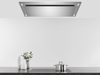 Stainless steel Victory Sunset ceiling mount range hood installed in kitchen