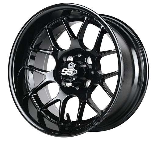 SS Wheels Alpha 12x7 Gloss Black & X Comp H/T Tire Combo golf cart wheel and tire – view 2