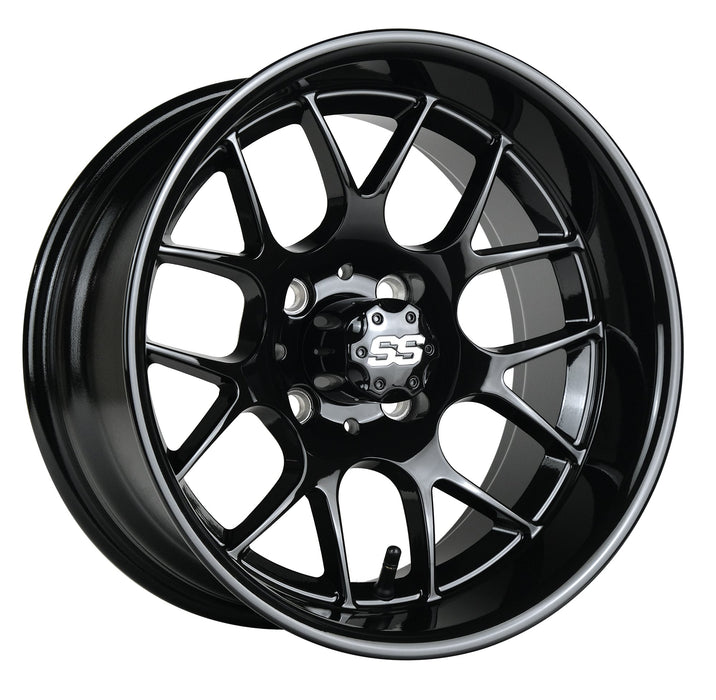 SS Wheels Alpha 12x7 Gloss Black & X Comp A/T Tire Combo golf cart wheel and tire – view 11