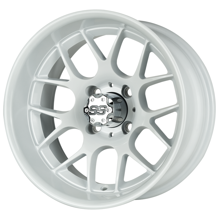 SS Wheels Alpha 12x7 Gloss White & X Comp H/T Tire Combo golf cart wheel and tire – view 7