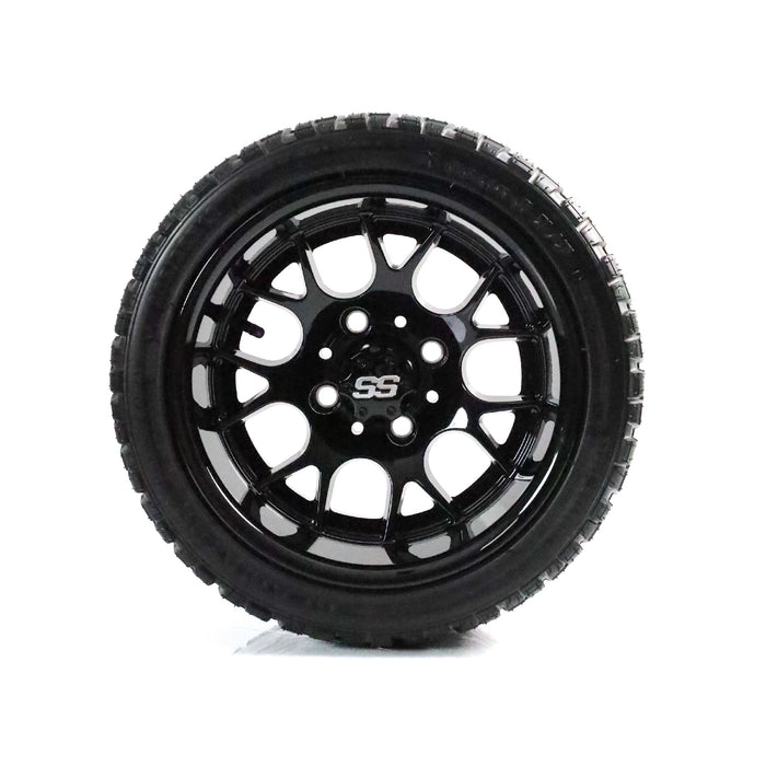 SS Wheels Alpha 12x7 Gloss Black & X Comp X/T Tire Combo golf cart wheel and tire – view 3