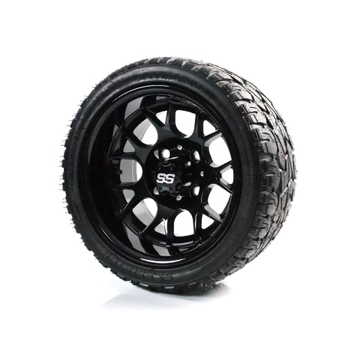 SS Wheels Alpha 12x7 Gloss Black & X Comp X/T Tire Combo golf cart wheel and tire