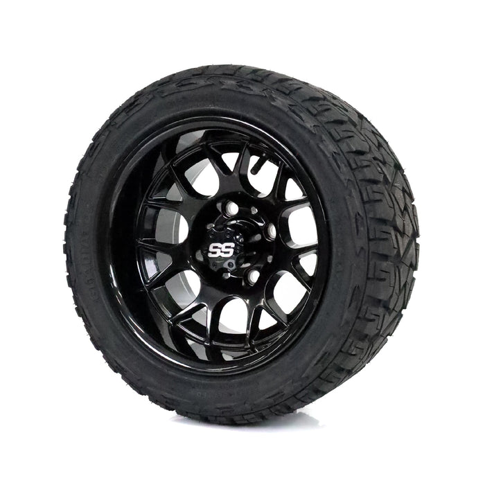 SS Wheels Alpha 12x7 Gloss Black & X Comp X/T Tire Combo golf cart wheel and tire – view 7
