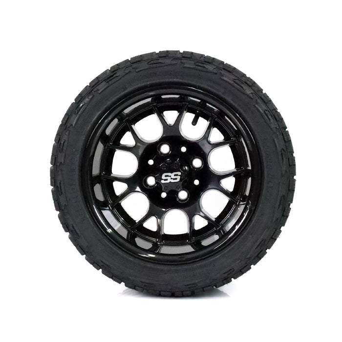 SS Wheels Alpha 12x7 Gloss Black & X Comp X/T Tire Combo golf cart wheel and tire – view 5