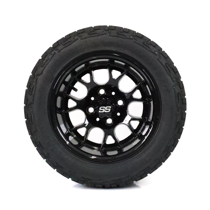SS Wheels Alpha 12x7 Gloss Black & X Comp X/T Tire Combo golf cart wheel and tire – view 9