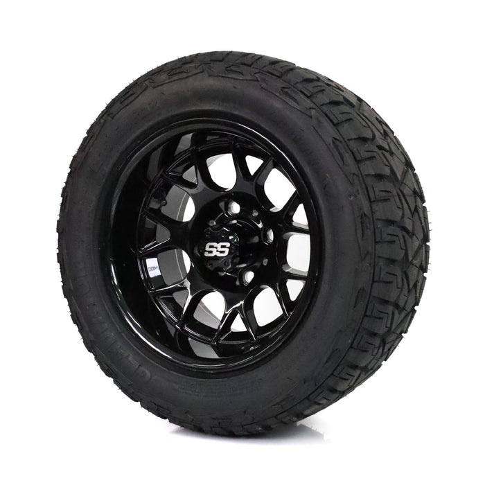 SS Wheels Alpha 12x7 Gloss Black & X Comp X/T Tire Combo golf cart wheel and tire – view 8