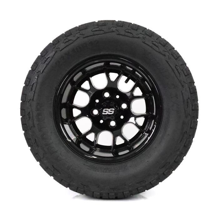SS Wheels Alpha 12x7 Gloss Black & X Comp X/T Tire Combo golf cart wheel and tire – view 6