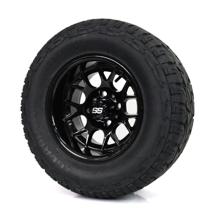 SS Wheels Alpha 12x7 Gloss Black & X Comp X/T Tire Combo golf cart wheel and tire – view 4