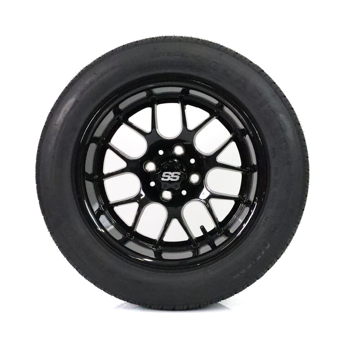 SS Wheels Alpha 14x7 Gloss Black & X Comp H/T Tire Combo golf cart wheel and tire – view 3