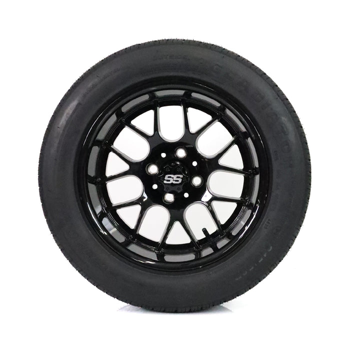 SS Wheels Alpha 14x7 Gloss Black & X Comp H/T Tire Combo golf cart wheel and tire – view 5