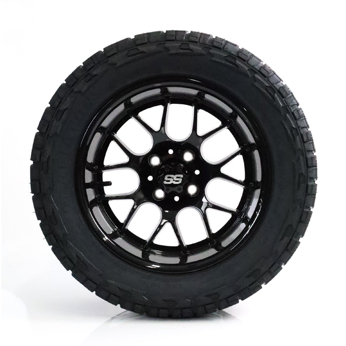 SS Wheels Alpha 14x7 Gloss Black & X Comp X/T Tire Combo golf cart wheel and tire – view 5
