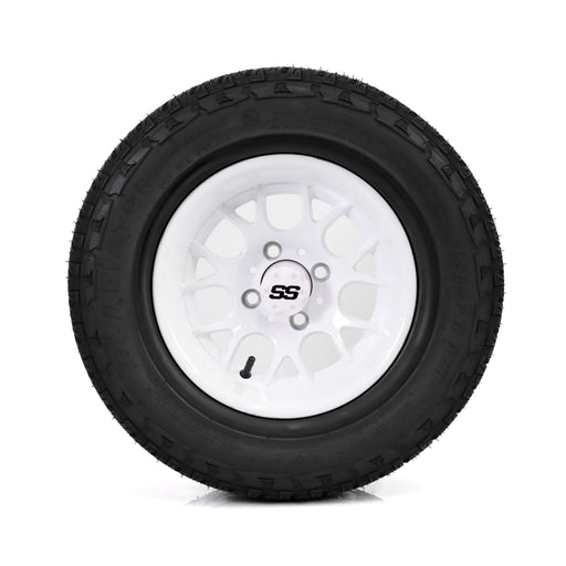 SS Wheels Alpha 12x7 Gloss White & X Comp A/T Tire Combo golf cart wheel and tire