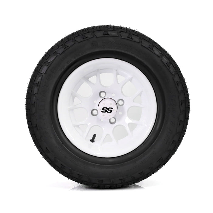 SS Wheels Alpha 12x7 Gloss White & X Comp A/T Tire Combo golf cart wheel and tire