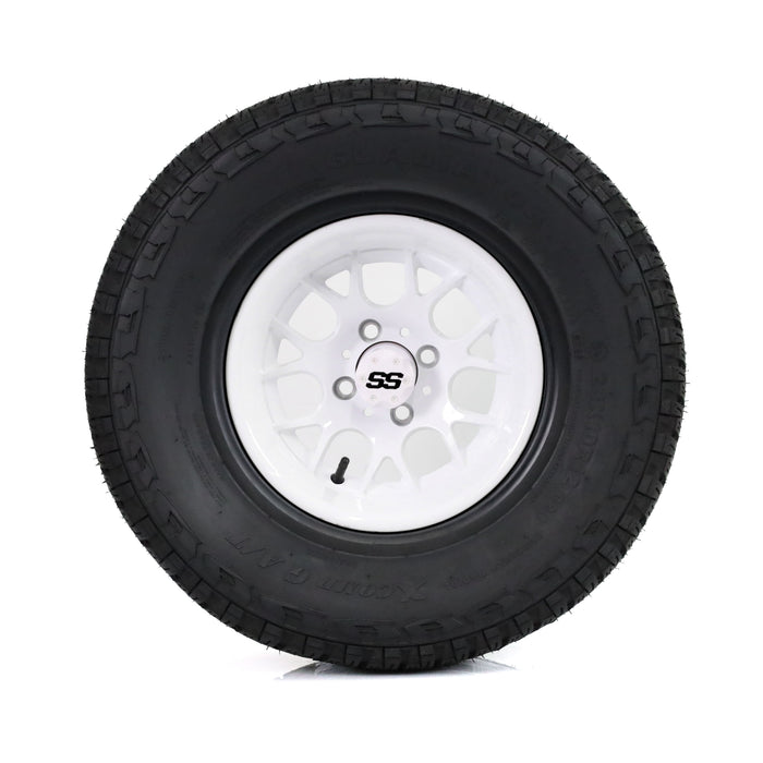 SS Wheels Alpha 12x7 Gloss White & X Comp A/T Tire Combo golf cart wheel and tire – view 2