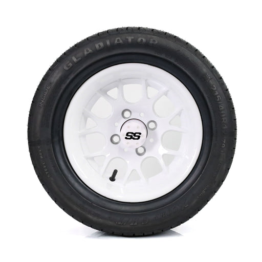 SS Wheels Alpha 12x7 Gloss White & X Comp H/T Tire Combo golf cart wheel and tire