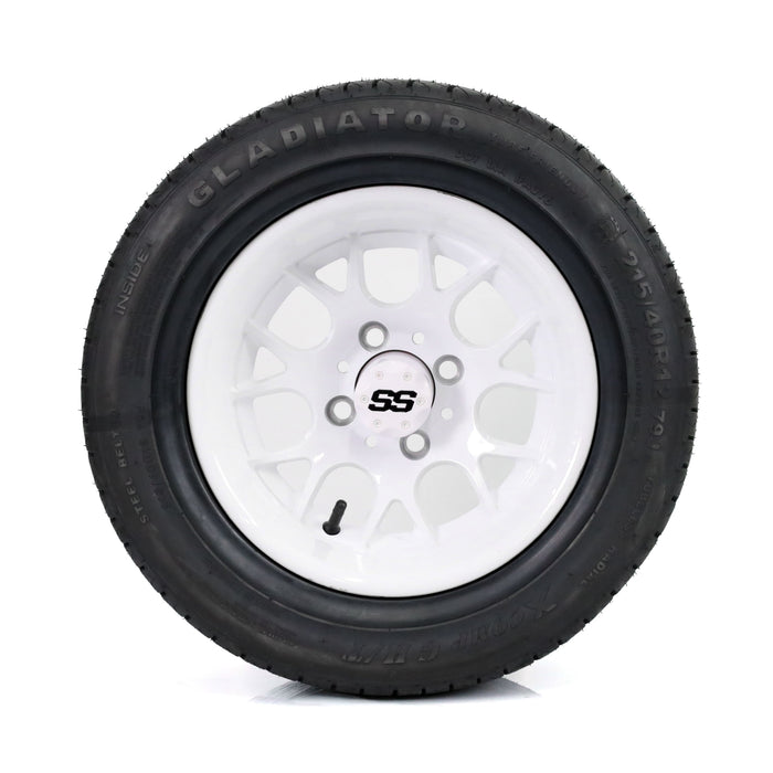 SS Wheels Alpha 12x7 Gloss White & X Comp H/T Tire Combo golf cart wheel and tire