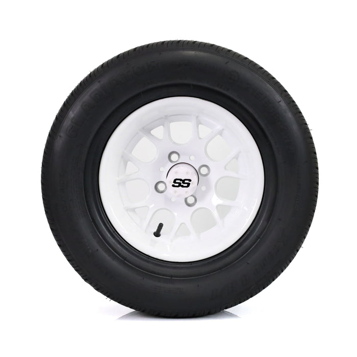 SS Wheels Alpha 12x7 Gloss White & X Comp H/T Tire Combo golf cart wheel and tire – view 3