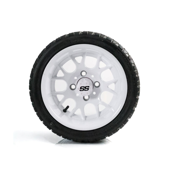 SS Wheels Alpha 12x7 Gloss White & X Comp X/T Tire Combo golf cart wheel and tire – view 5