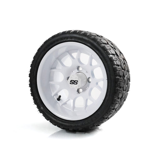 SS Wheels Alpha 12x7 Gloss White & X Comp X/T Tire Combo golf cart wheel and tire