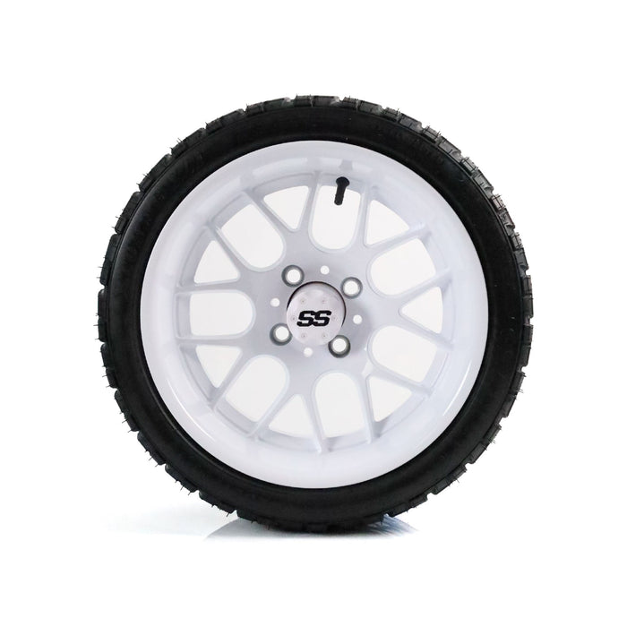 SS Wheels Alpha 14x7 Gloss White & X Comp X/T Tire Combo golf cart wheel and tire – view 3