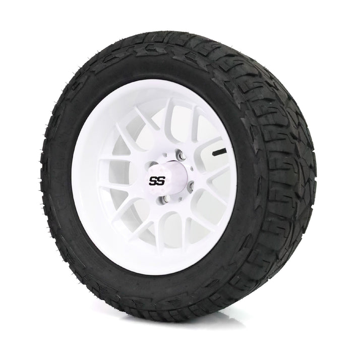 SS Wheels Alpha 14x7 Gloss White & X Comp X/T Tire Combo golf cart wheel and tire – view 4