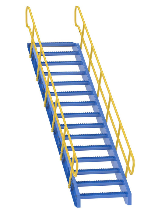 Vestil STAIR-108 Steel 15 Step Modular Style Stairway Top Step 108 in. 1,000 lb. Capacity Blue / Yellow