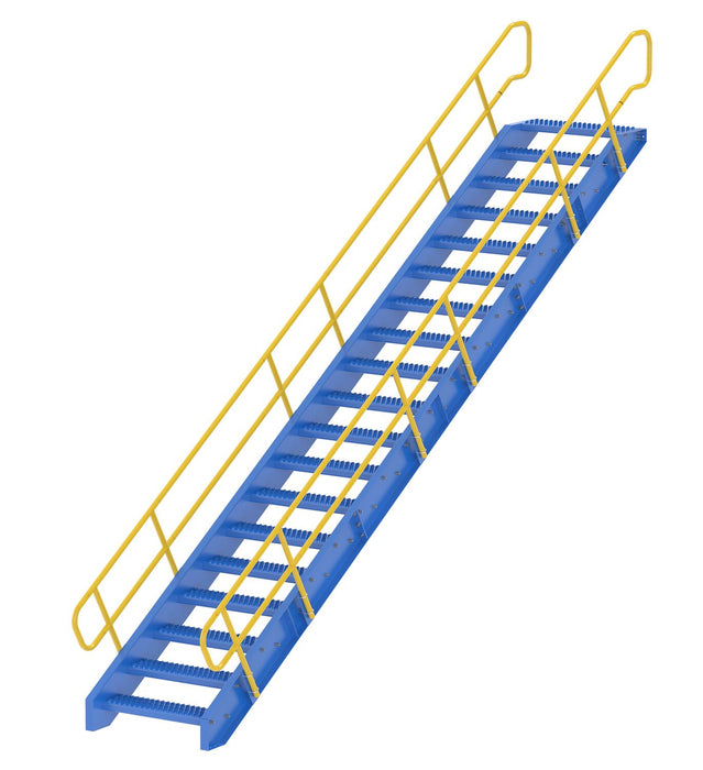 Vestil STAIR-144 Steel 19 Step Modular Style Stairway Top Step 144 in. 1,000 lb. Capacity Blue / Yellow