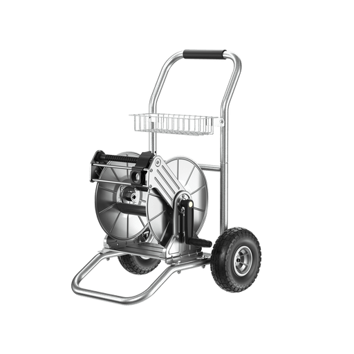 Giraffe Tools US Garden Hose Reel Cart-2 Wheels-Stainless Steel-Heavy Duty