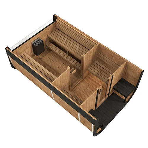 Green Vista Living SaunaLife Model CL12GCP Cube-Series Outdoor Home Sauna Suite Kit | 8 Persons - Lifestyle View