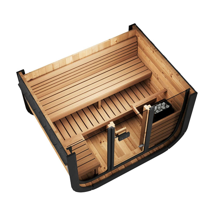 Green Vista Living SaunaLife Model CL5G Cube-Series Outdoor Sauna | 4 Persons - Lifestyle View