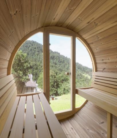 Green Vista Living SaunaLife Model E8G Sauna Barrel Glass Front | 6 Persons - Close-Up