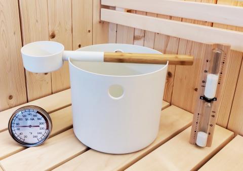 Green Vista Living SaunaLife Bucket and Ladle Package 2 Sauna Accessories - Side View