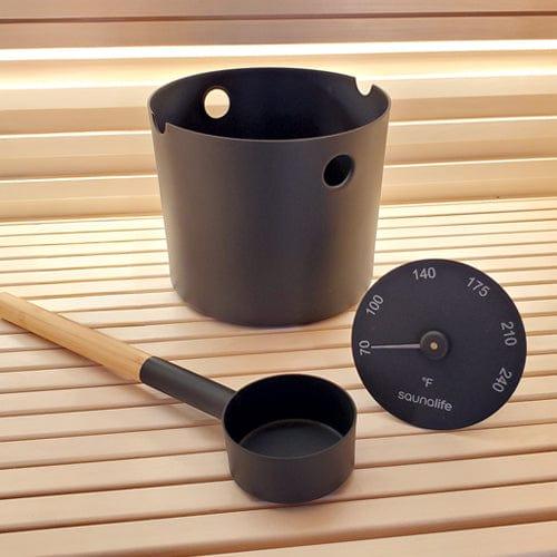 Green Vista Living SaunaLife Accessory Package 6 | Aluminum 1-Gallon Sauna Bucket Set with Wood Ladle and Thermometer