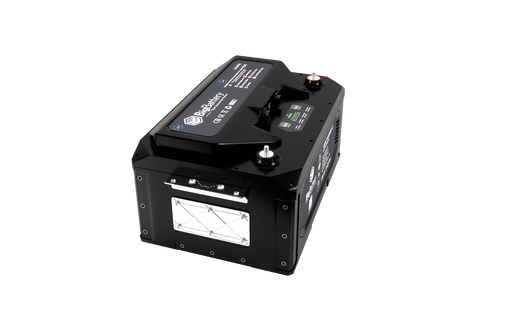 BigBattery - 48V HUSKY 2 - LiFePO4 Lithium Battery 5.12kWh - For RVs, Camper Vans & Commercial Vehicles - Top side view of BigBattery 48V HUSKY 2 with terminals and side handle shown