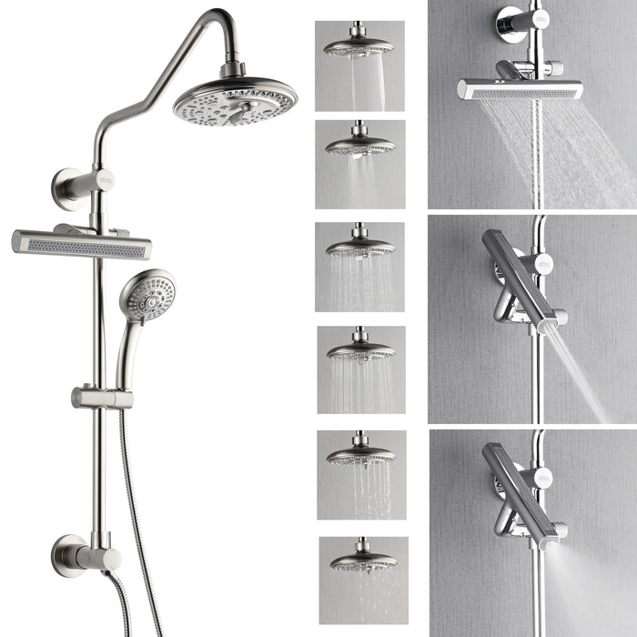 Forno Acqua Fall 8-Inch Overhead Rainfall Shower with 1.8 GPM Flow Rate, Handheld, 7 Way Diverter, Body Jets in Brushed Nickel (SCW2BN-C8)
