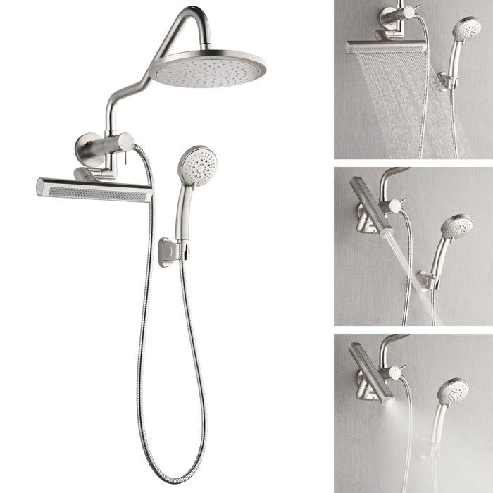 Forno Acqua Fall Mini 9-Inch Overhead Rainfall Shower with 2.5 GPM Flow Rate, Handheld, 7 Way Diverter, Body Jets in Brushed Nickel (SMW1BN-C2)