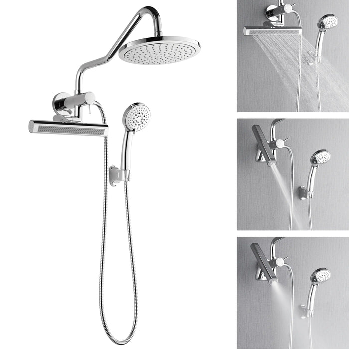 Forno Acqua Fall Mini 9-Inch Overhead Rainfall Shower with 1.8 GPM Flow Rate, Handheld, 7 Way Diverter, Body Jets in Polished Stainless Steel (SMW1CP-C8)
