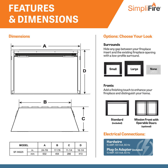 SimpliFire 25" Traditional Electric Built-In Fireplace Insert SimpliFire