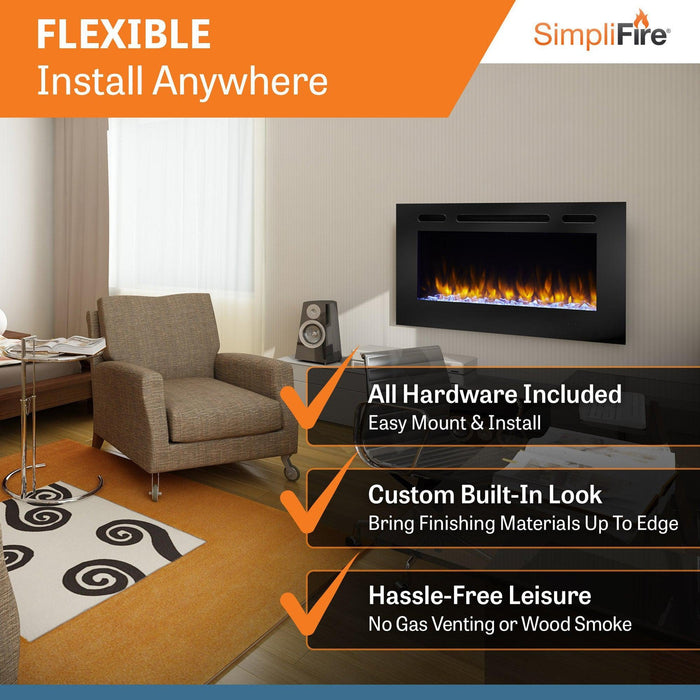SimpliFire Allusion 40" Linear Electric Recessed Fireplace SimpliFire