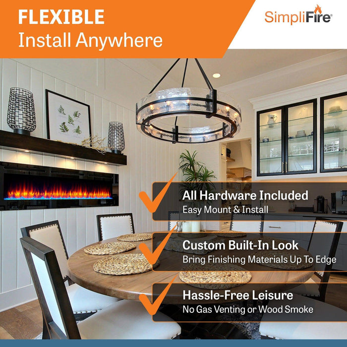 SimpliFire Allusion 60" Linear Electric Recessed Fireplace SimpliFire