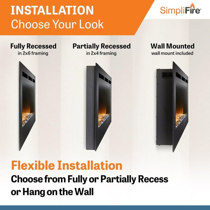 SimpliFire Allusion 60" Linear Electric Recessed Fireplace SimpliFire
