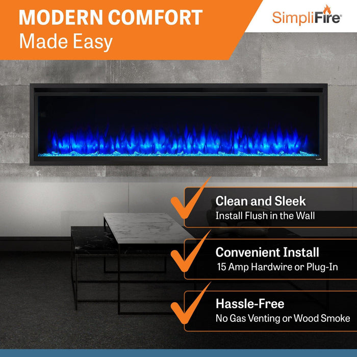 SimpliFire Allusion Platinum 72" Linear Electric Recessed Fireplace SimpliFire