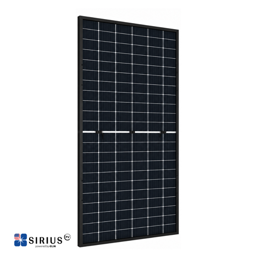 Sirius PV 630W Bifacial Solar Panel - Sirius 360W solar panel front-facing and tilted to the right