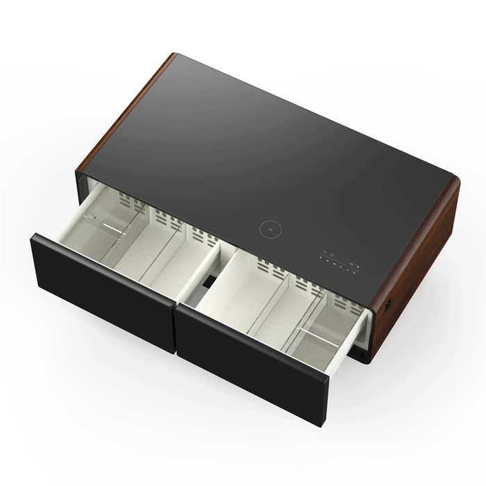 Forno Evoluto Tavolo 51-Inch Smart Coffee Table Refrigerators - Dual Cooling Zones, Wireless Charging Pad & Built-In Bluetooth Speakers, with Wood Accent Sides (FCTFR7006-51WD)
