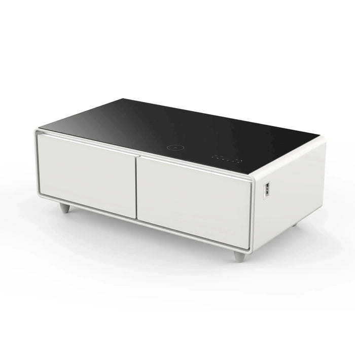 Forno Evoluto Tavolo 51-Inch Smart Coffee Table Refrigerators - Dual Drawers, Bluetooth 5.0 Audio, Wireless Charging & RGB Ambient Light in White (FCTFR7006-51WHT)